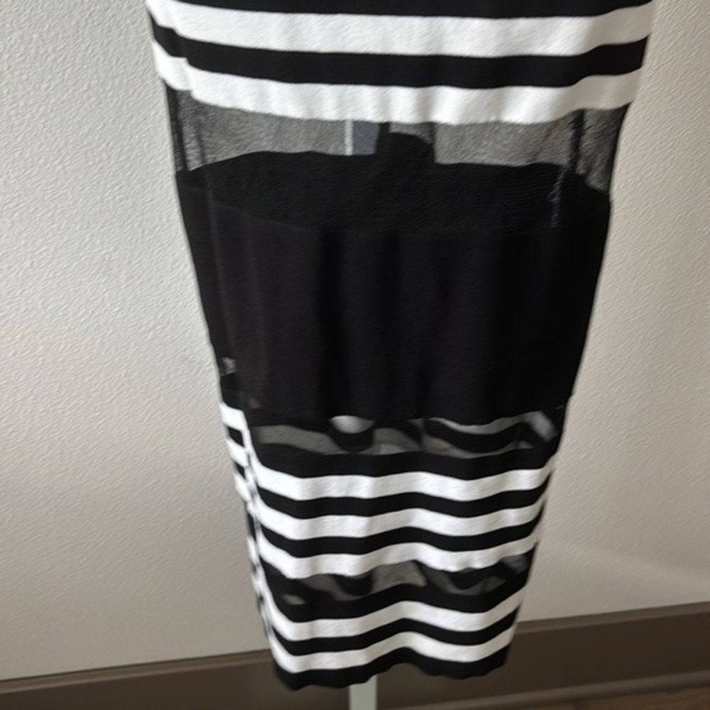 NWT Mesh Panel Dress M Y2K Black White Striped Bodycon Festival Streetwear Glam - Picture 15 of 16
